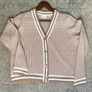 Cyrus Beige and White Button-Up Cardigan